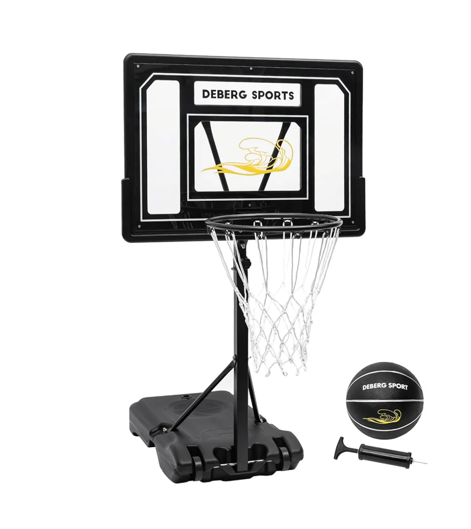 DEBERG Swimming Pool Basketball Hoop Set Height-Adjustable Portable Pool Basketball Hoop Poolside with Shatterproof Backboard and Stainless Steel Rim/Bracket, Includes a Ball and Air Pump