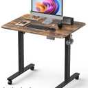 32" Small Electric Rolling Standing Desk Adjustable Height, Mobile Sit Stand up Desk with Lockable Casters for Home Office & Computer Workstation, Splice Board, 2 Hooks, Black Frame/Rustic Brown Top