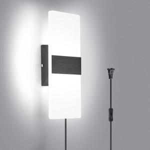 TRLIFE Modern Wall Sconce, Wall Sconce Plug in 12W LED 6000K Cool White Acrylic Wall Mounted Light Wall Lights with 6FT Plug in Cord and On/Off Switch on The Cord(1 Pack, Black) (1 Pack, Black-6000K Cool White)