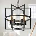 EGM 20'' Modern Farmhouse Chandelier, 6-Light Black Cage Pendant Light for Foyer, Adjustable Rustic Geometric Chandeliers for Dining Room, Kitchen Island, Entryway, Bedroom, Hallway