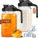 Mason Jar Pitcher With Lid and Spout, 2-Pack 32 OZ Glass Milk Pitcher for Breastmilk, Thick Glass Jug Sun Tea Pitcher, Fruit Drinks Container, Mason Jar Pour Spout Lid with Wide Mouth for Fridge
