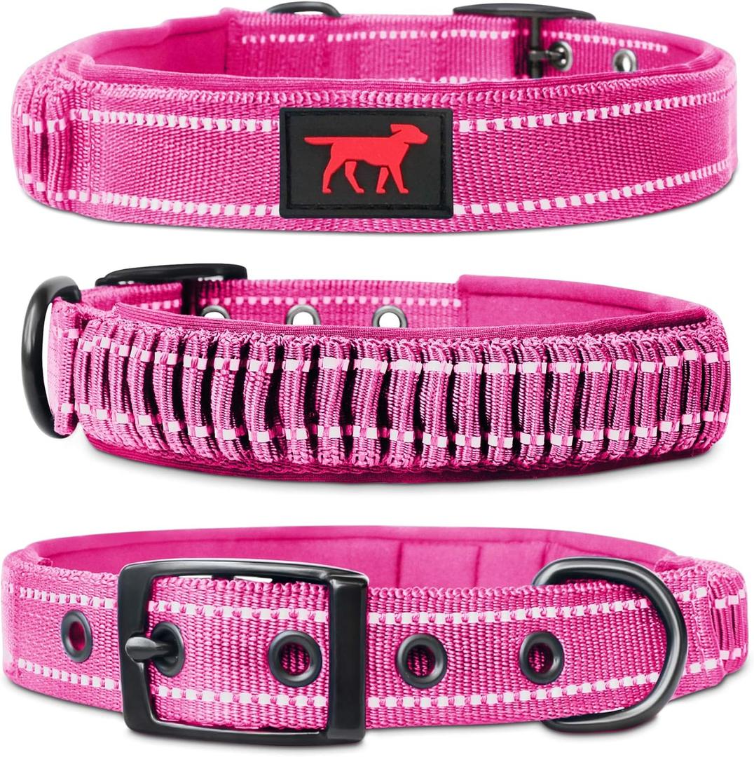 Heavy Duty Dog Collar with Handle | Ballistic Nylon Heavy Duty Collar | Padded Reflective Dog Collar with Adjustable Stainless Steel Hardware | Convenient Sizing for All Breeds X-Large (19-23" Neck) (Hot Pink)