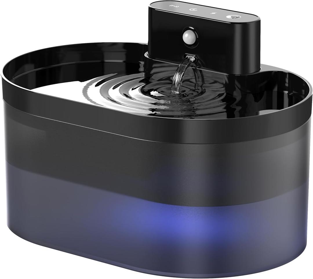 PEKTACO Wireless Cat Water Fountain: Pet Water Fountain Battery Operated, 74oz/2.2L Automatic Cat Water Dispenser Rechargeable Drinking Fountain for Cats Indoor with Motion Sensor, Black
