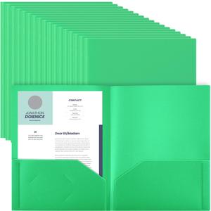 Gueevin 50 Pcs Plastic Folders with Pockets, Back to School Two Pocket Folder Fit Letter Size, Heavy Duty School Business Card Holder for Home Office, 11. 61 x 9. 45 Inches (Green)
