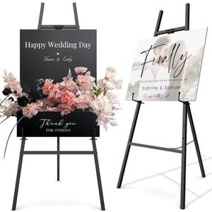 47" Black Easel Stand for Wedding Signs, 4-Tier Height Metal Standing Easel with Adjustable Chain, Heavy Duty Art Easel for Painting, Wedding Sign, Party, Posters & Commercial Display