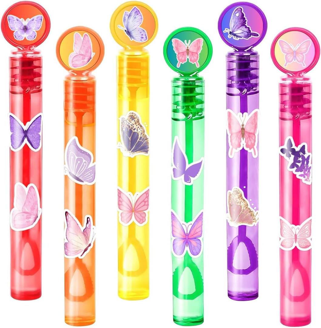 Butterfly Party Favors for Kids  24PCS Fairy Garden-Themed Mini Bubble Wands, Great for Birthday Supplies, Pinata Fillers, Goodie Bags & Classroom Rewards