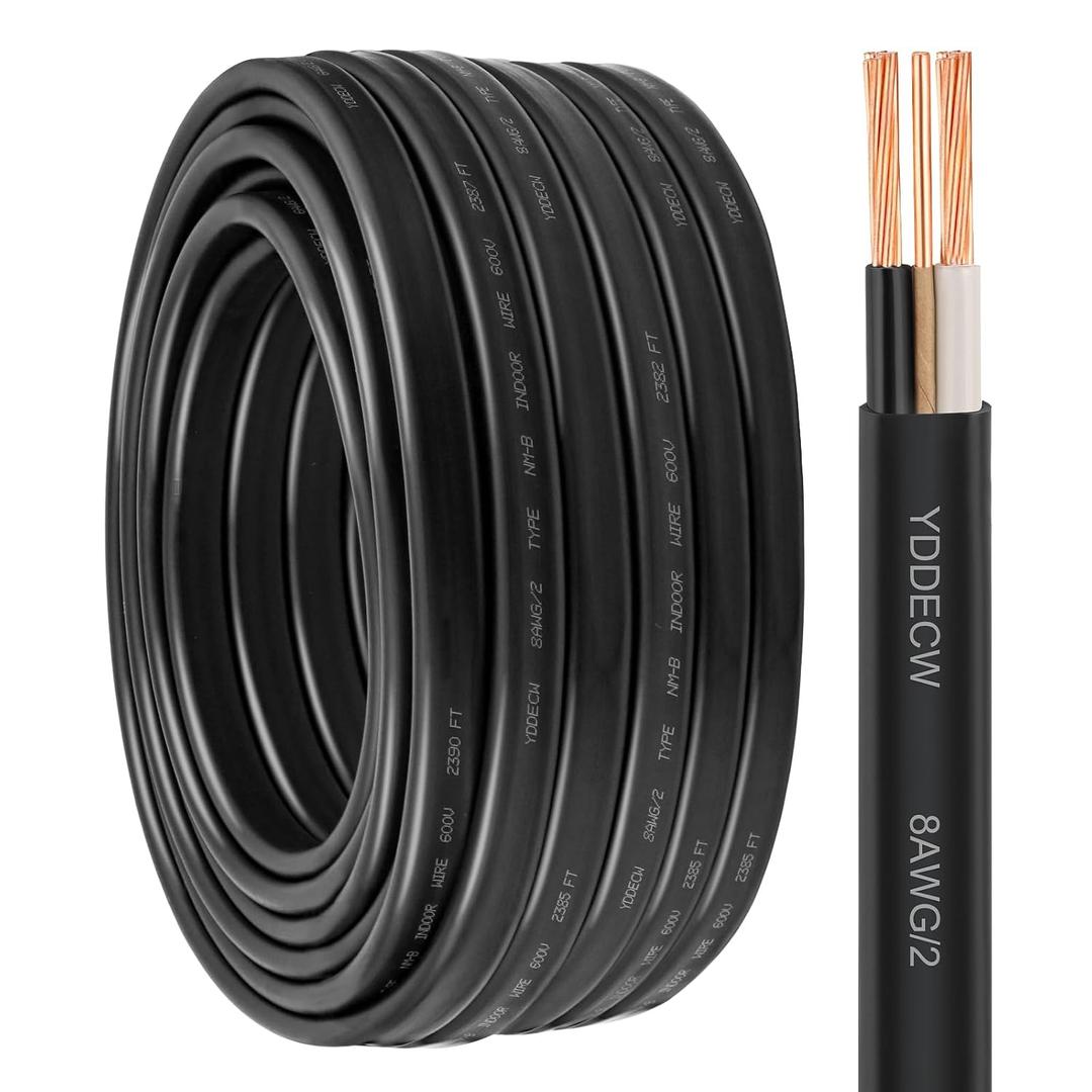 8/2 NM-B Wire with Ground - 100FT 8 Gauge Non-Metallic Sheathed Cable Pure Copper 8 AWG 2 Conductor Residential Indoor Wire for Outlets