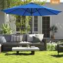 Ayge 9FT Large Outdoor Patio Umbrella Market Table Umbrella-UV Resistant, Easy Push Button Tilt and Crank, 8 Sturdy Fiberglass Ribs Heavy-Duty Pool Umbrella for Deck, Backyard,Garden,Blue