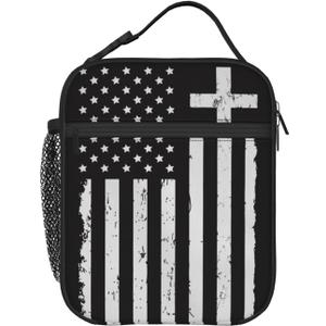 Distressed White American Flag Lunch Box - Insulated Lunch Bags for Women/Men/Girls/Boys Detachable Handle Lunchbox Meal Tote Bag