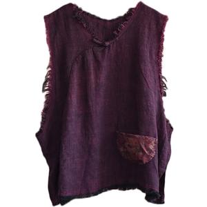 NFYM Women Hippie Clothes Distressed Hem Sleeveless Tank Crop Pullover Tops Vintage Vest (One Size, Purple Red)