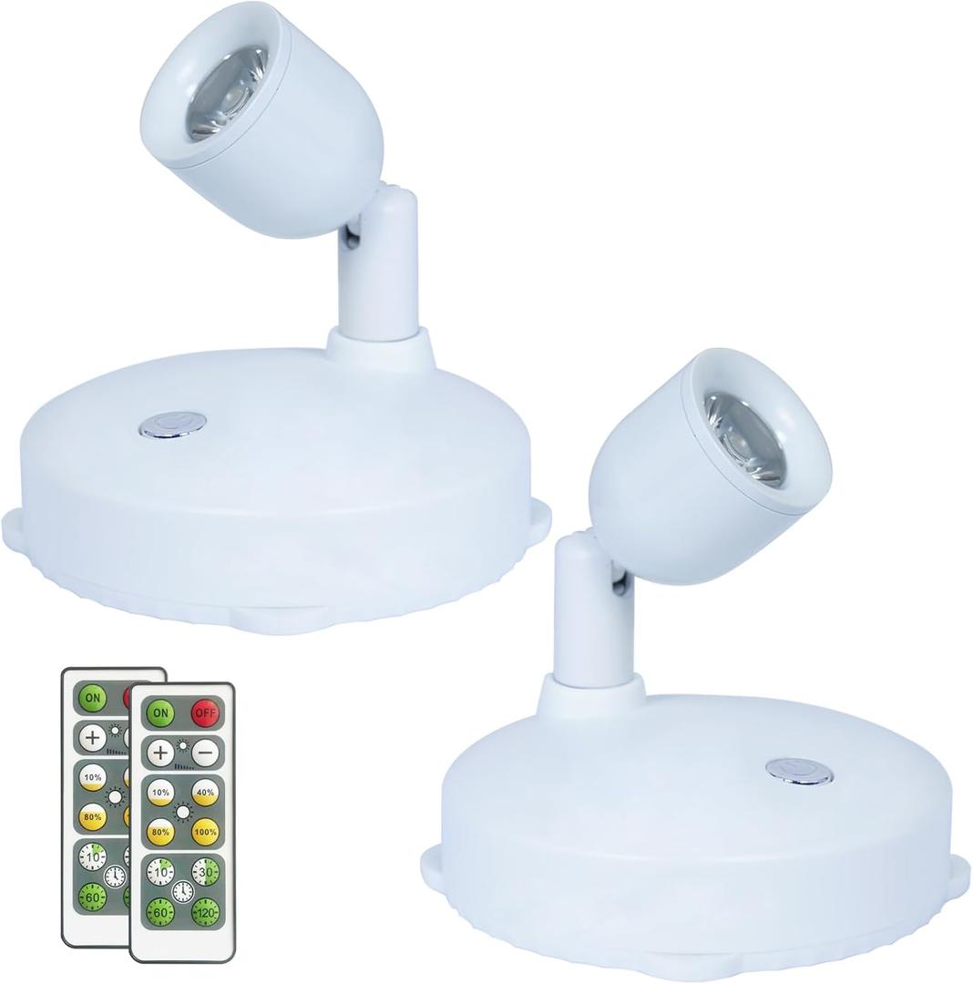 LED Spotlight, Battery Powered Picture Lights, Uplighting Indoor, Puck Lights with Remote, Small Spot Light for Wall Display Dartboard Painting Artwork -Natural White (White)