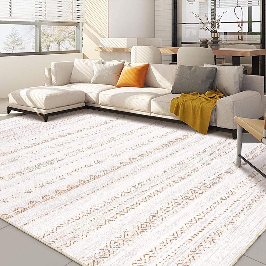 Area Rugs 9x12 Living Room: Washable Boho Large Neutral Modern Soft Farmhouse Rug Stain Resistant Indoor Floor Non Slip Accent Carpet for Bedroom Nursery Kids Playroom Office Dining Room- Brown (9' x 12', Beige Brown)