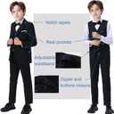 Boy Suits 5 Pieces Formal Suit Set with Adjustable Waist Kids Dress Suit for Wedding Prom (Black) 5T