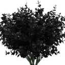 Black Artificial Flowers, Fake Outdoor UV Resistant Plants Faux Plastic Greenery Shrubs Indoor Outside Hanging Planter Halloween Flower Decoration, Garden Decor (Black Eucalyptus)