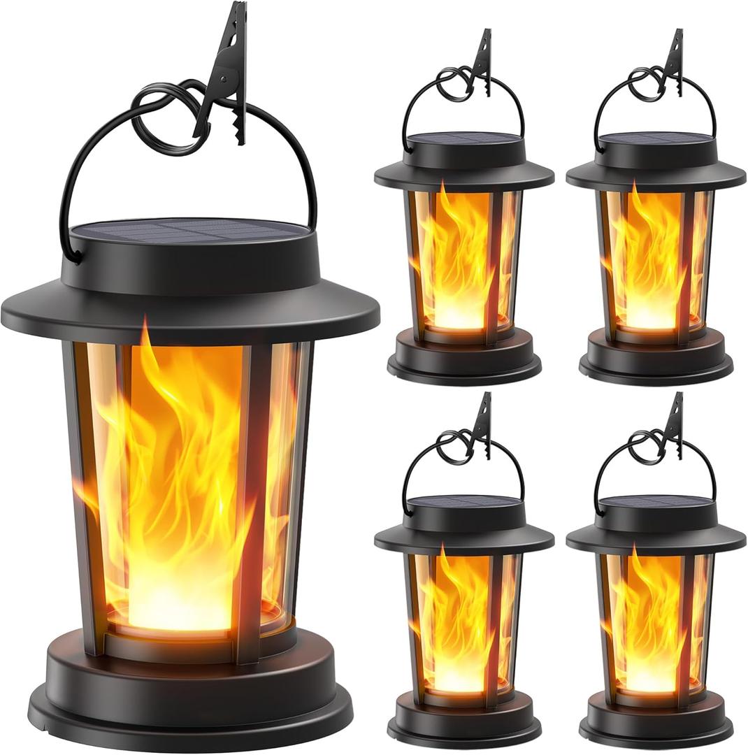 WdtPro 4 Pack Solar Lanterns Outdoor Waterproof, Upgraded Flickering Flame Solar Lights Outdoor, Solar Powered Lanterns Decorative, Hanging Solar Lantern for Patio Garden Yard Path Porch Tree Decor