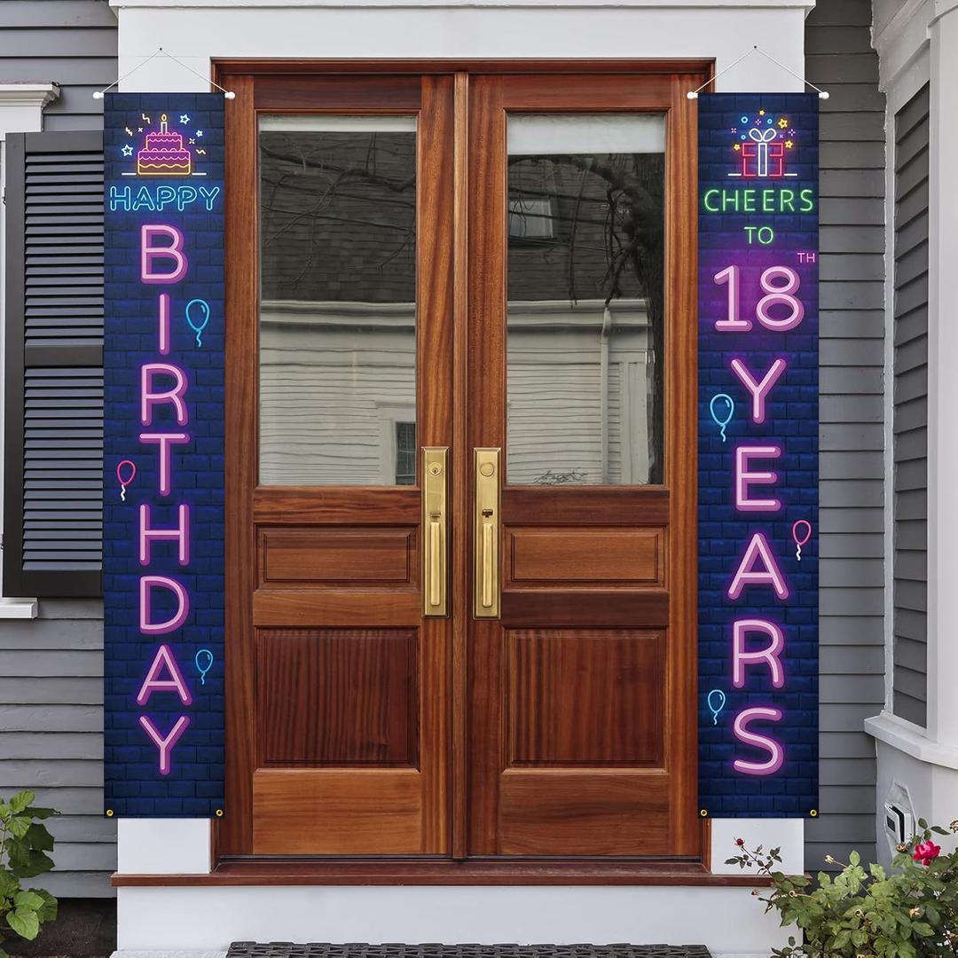 5665 Neno Glow Happy 18th Birthday Porch Sign Door Banner Decor Colorful  Cheers to 18 Years Old Birthday Party Theme Decorations