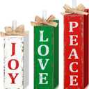 3 Pcs Christmas Tiered Tray Decor Christmas Tabletop Decor Rustic Farmhouse Wooden Table Block Sign and Centerpieces Joy Peace Love Sign for Xmas Home Shelf Kitchen Decorations