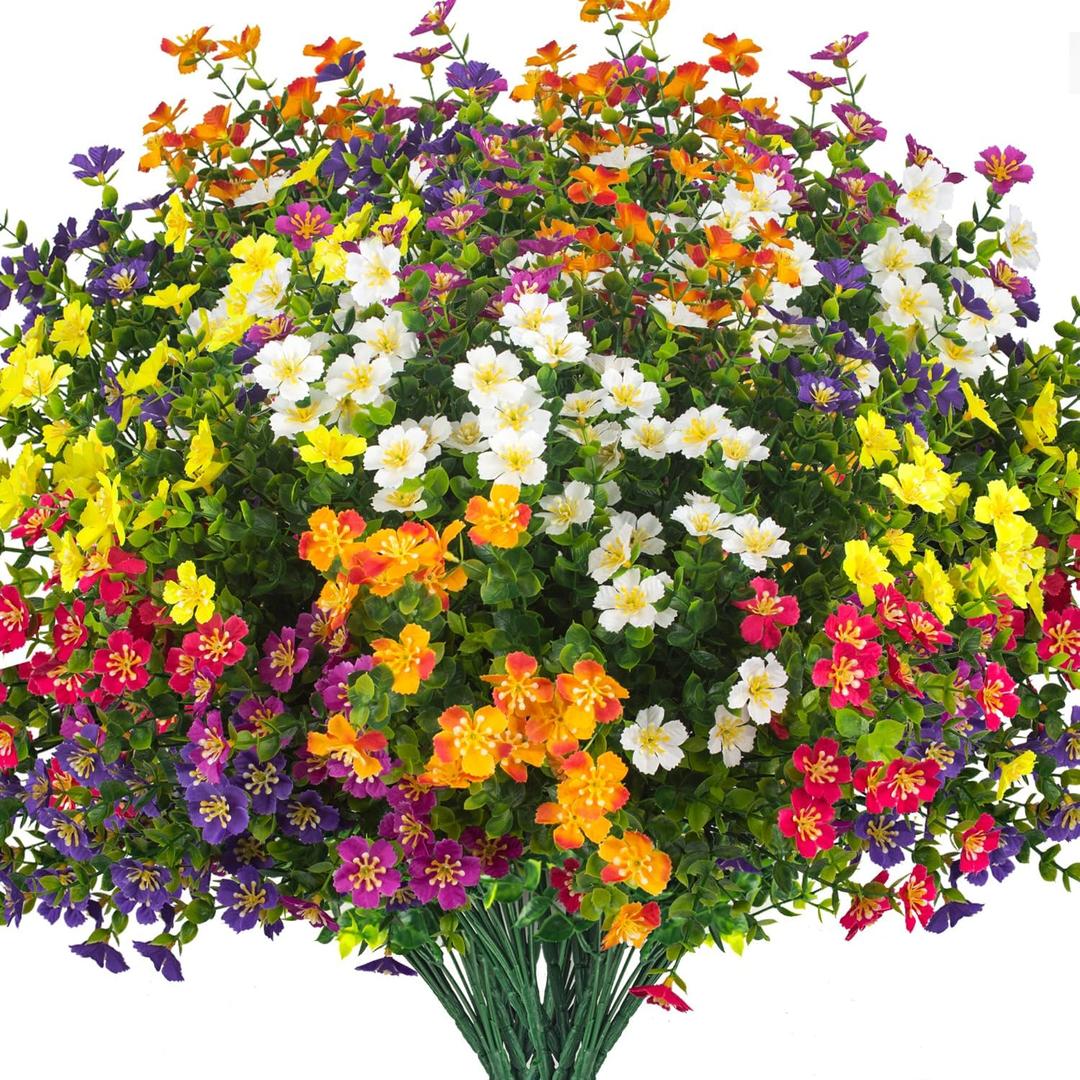 Outdoor Artificial Flowers UV Resistant & Fade Proof, 12 Pack Realistic Fake Flowers for Garden, Patio, Lawn Decor - Weatherproof Plastic Plants(Mix)