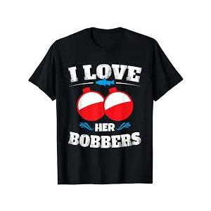 I Love Her Bobbers Funny Fishing Matching Shirts T-Shirt(Black) Size L