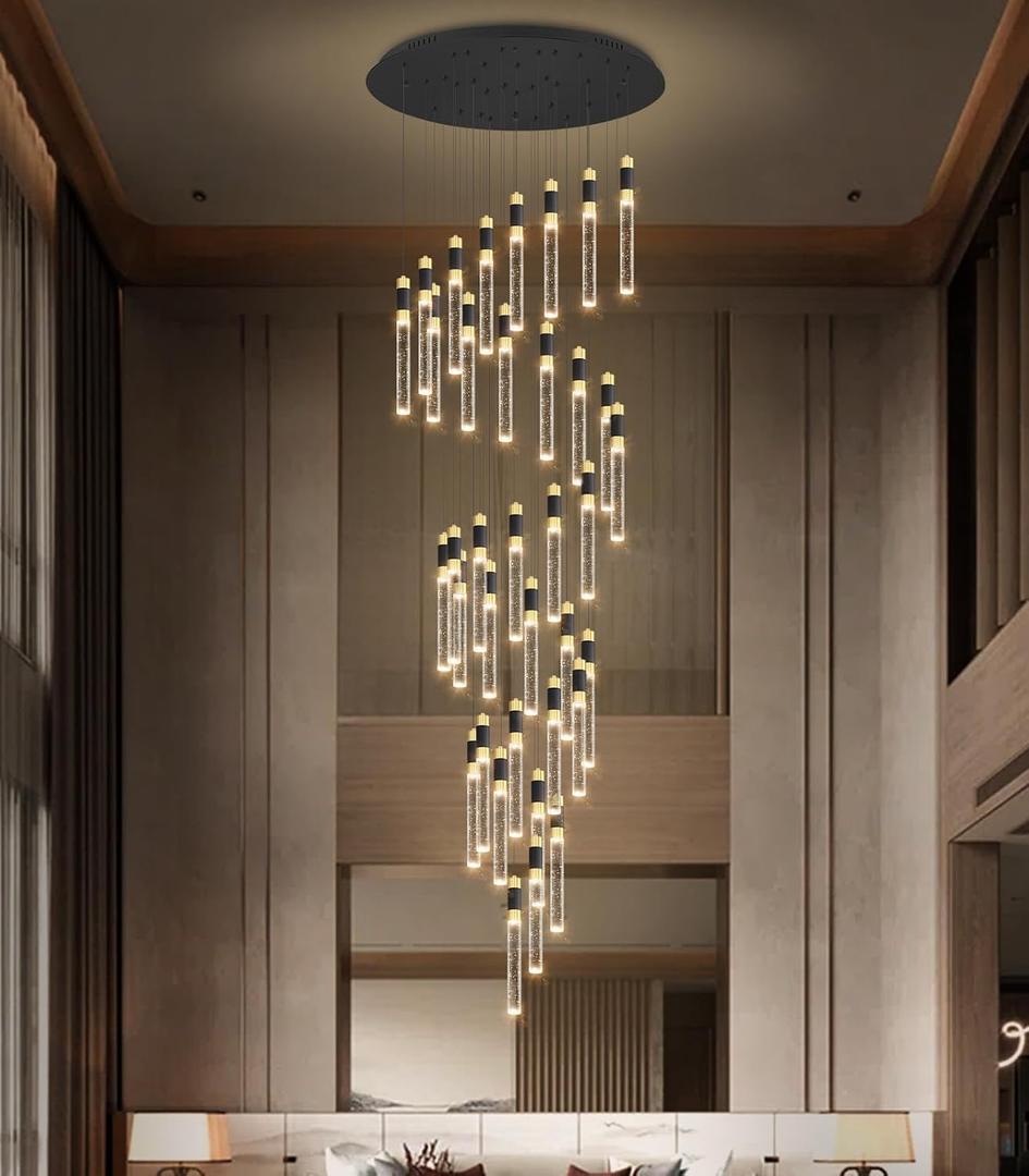 16 Foot High Ceiling Chandeliers for Living Room Entryway 32 Lights LED Lights Pendant Lighting with Dimmable Light Modern Crystal Ceiling Lights Dining Room Foyer Front Door Light, 32 lights Cylindrical