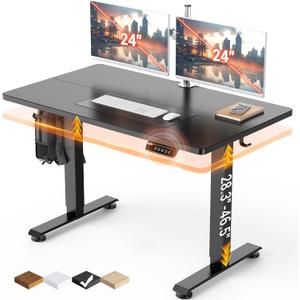 Veken 47.2" Standing Desk, Adjustable Height Office Desk with Wood Desktop, Computer Table for Home Work, Study and Gaming, Small Spaces, Modern Furniture, Black