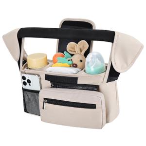 Accmor Universal Stroller Organizer with Insulated Cup Holder Detachable Phone Bag and Shoulder Strap,Stroller Bag Caddy Organizer Fits for Uppababy, Baby Jogger, Britax Strollers (All Off White)
