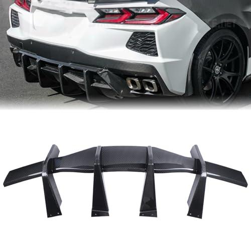 Rear Bumper Lip Diffuser 1Pcs Compatible with 2020-2025 Chevrolet Corvette C8 Stingray Z51 STG 3 Add-On Rear Lower Bumper Lip Diffuser Spoiler (Carbon Fiber Print)