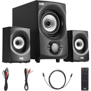 Acoustic Audio by Goldwood Bluetooth 2.1 Speaker System 2.1-Channel Home Theater Speaker System, with Optical/Aux/USB/SD Inputs Black (AA2171) (Silver)