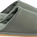 Unisex House Slippers, Genuine Leather Solid Color Minimalist Indoor Slippers, Soft Warm Flannel Lining, Lightweight Comfortable Flexible Anti-Slip Rubber Sole (7 Women/6 Men, Grey)