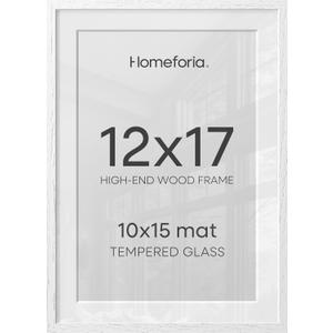 Homeforia 12x17 White Oak Picture Frame, High-End Wood, 10x15 Mat, Glass