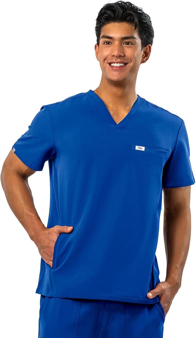Peelz Peter 4-Pocket V-Neck Scrub Tops for Men - Soft Stretch Fabric Top, Men's Scrubs, Slim Fit (Large)