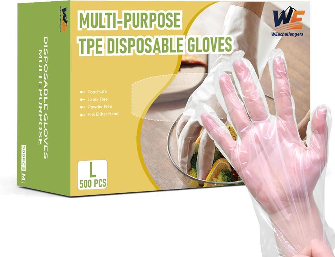 Disposable TPE Gloves Latex-Free Powder-Free BPA-Free Food Safe 500 Packs for Cleaning