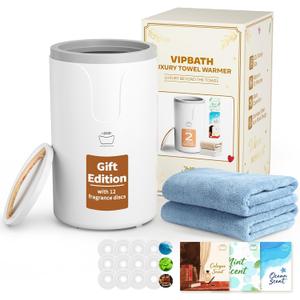 20L Luxury Towel Warmer Gift-Ready Box, Dual Heat, 30/60/90 Min Presets, Stainless Steel Interior, Tip-Over Auto Shut-Off, Includes 12 Fragrance Discs, Perfect Spa Gift for Home & Bathroom (Holiday Version)