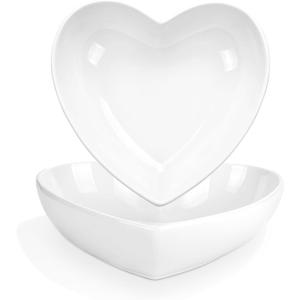 WHJY Set of 2 Porcelain Heart Shaped Bowls, 7 inches White Ceramic Dish Set for Valentines Day, Salad, Fruit, Cereal and Appetizer