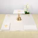 TALPGOD 4 Pcs Altar Supplies Linen Corporal for Churches Set(Pall, Corporal, Purificator, Towel), White Linen Altar Cloth Gold Cross Embroidery, Mass Kit Catholic for Priest