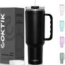 50oz Tumbler With Handle and Straw Lid, Vacuum Insulated Travel Coffee Mug Stainless Steel Insulated Cup for Beverages, Leak-proof, Cupholder Friendly(Black)