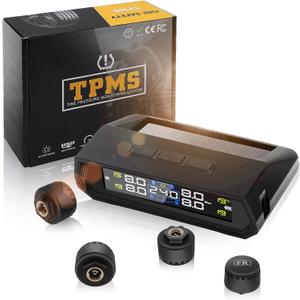 Solar RV TPMS Tire Pressure Monitoring System, Tire Pressure Monitor System,RV TPMS with 4 Sensors&6 Alarm Modes(0-87 PSI),Auto Sleep Mode,Tire Monitoring System for SUV/MPV/RV/Trailer