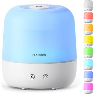 Clarston Humidifiers for Bedroom, 2L Top Fill with 360° Nozzle for Large Room, 7-Color Night Light, 24dB Quiet Cool Mist Air Humidifier for Baby Nursery & Plants, No BPA, Auto Shut Off, Easy to Clean