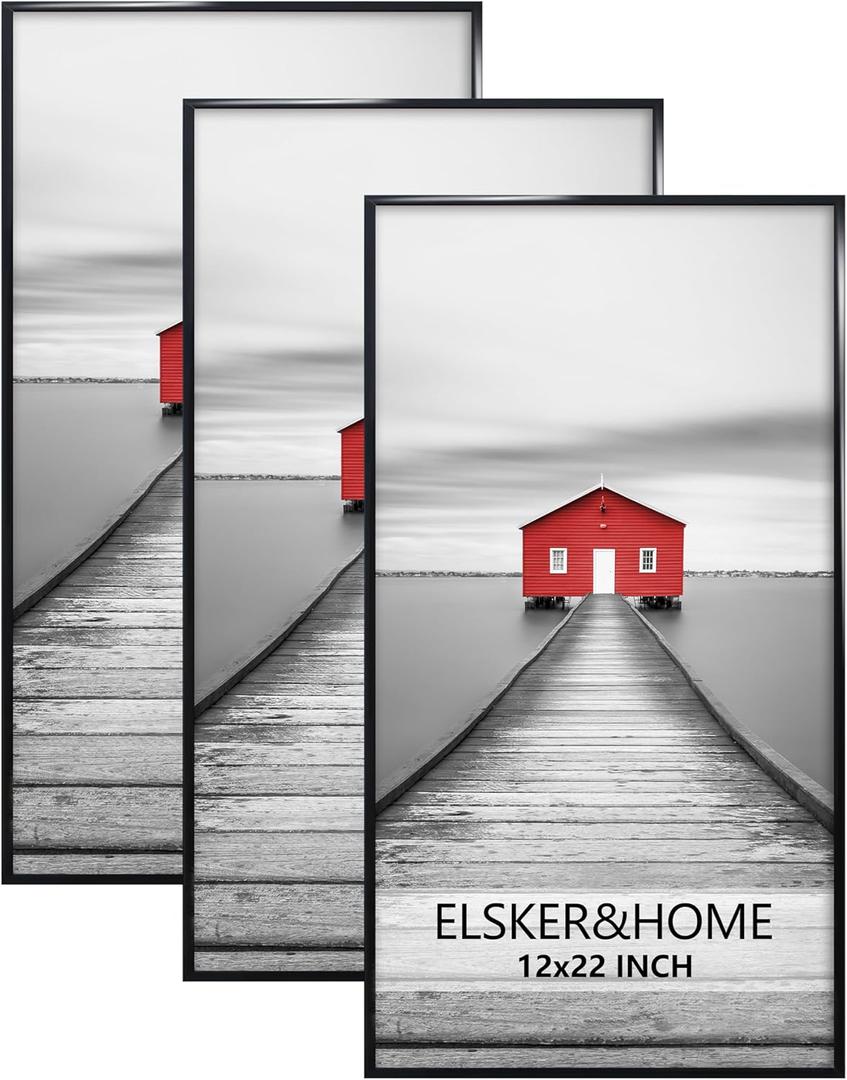 ELSKER&HOME 12x22 Poster Frame 3 Pack, Black 12x22 Picture Frame for Horizontal or Vertical Wall Mounting, Sturdy and Scratch-proof, Pack of 3