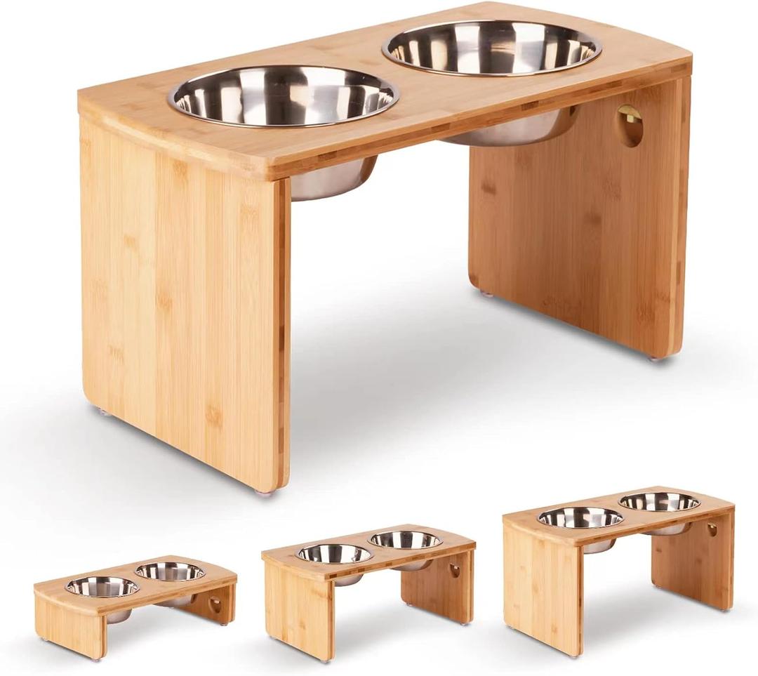 Elevated Dog Bowls, Bamboo Raised Dog Bowl for Large Dogs, with 2 Stainless Steel Bowls (13'' Tall-68oz Bowl)