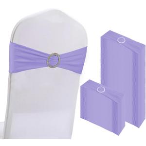 WJWHQ 100PCS Spandex Stretch Chair Sashes Bows Elastic Chair Cover Bands Ties with Buckle Slider for Wedding Party Reception Events Universal Ceremony Banquet Decorations(Light Purple)