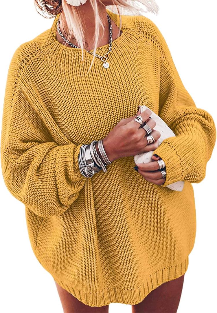 Ugerlov Women's Oversized Sweaters Batwing Sleeve Mock Neck Jumper Tops Chunky Knit Pullover Sweater (Yellow)