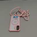 Magnetic Crossbody Lanyard Case for iPhone 16, Ultra Clear Case Compatible with MagSafe Shockproof with Strap Adjustable Neck Cord Necklace Cover for iPhone 16-Pink