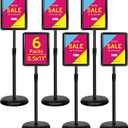 6-Packs Sign Holder Stand for Display 8.5x11 Inch - Adjustable Floor Standing Sign Holder - Pedestal Poster Stand with Vertical & Horizontal View, Indoor/Outdoor Business & Store Signage(Black)