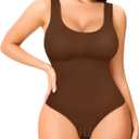 Eleady Shapewear Bodysuits for Women - Body Shaper Thong Tank Top Bodysuit Square Neck (3X-Large-4X-Large, Brown)