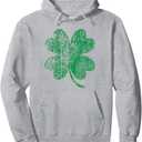 Vintage Faded Retro Four Leaf Clover St Patricks Day Pullover Hoodie, (Medium, Heather Grey)