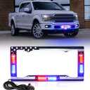 Xprite 36 LED License Plate Strobe Light, US Flag Front/Rear Police Light, 22 Flash Modes Emergency Safety Warning LED License Frame for Police Car Vehicle Truck, Red Blue (w/Pre-Installed 9FT Cable)