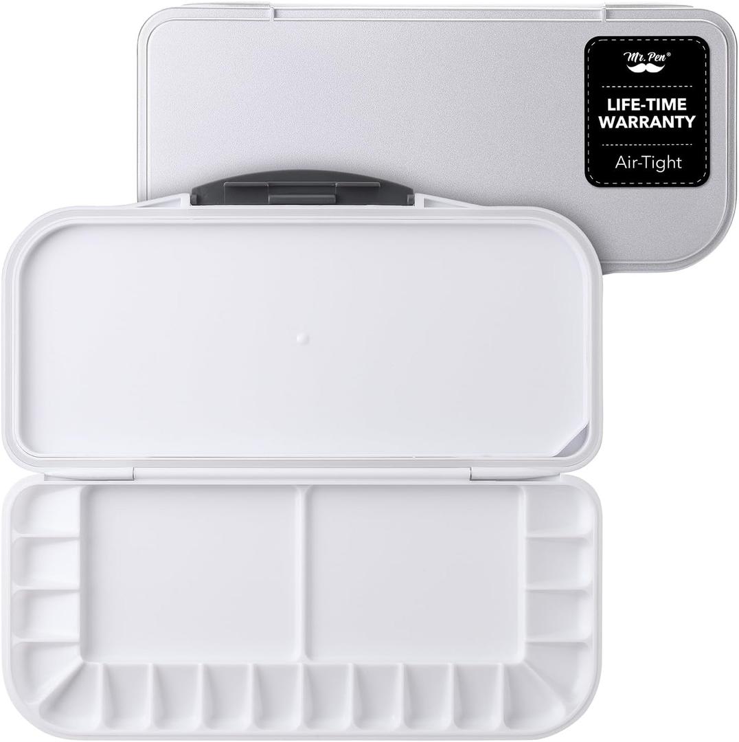 Mr. Pen Airtight 18-Well Watercolor Palette with 2 Mixing Areas and Lid - Folding Paint Tray (White)