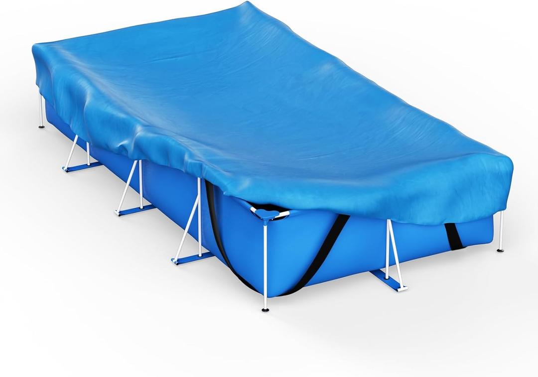 Reinmoson Rectangle Pool Covers for Above Ground Pools Fits 12 x 7 to 15 x 8 Pools, Rectangular Inflatable Pool Cover with Elastic Edge & Integrated Drawstring for Bestway/Intex/Coleman Pool