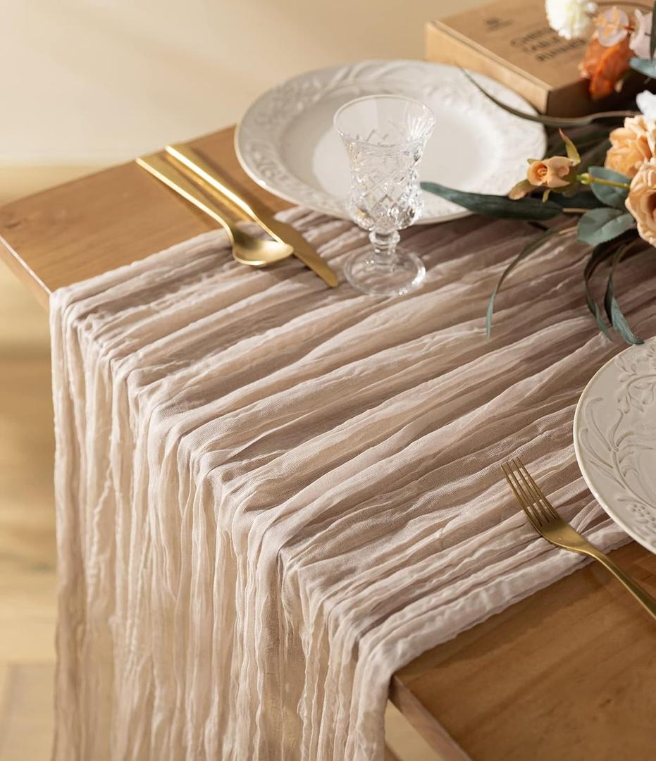 Vitalizart Cheesecloth Table Runner 10ft Gauze Boho Rustic Nude Cheese Cloth Table Runner for Wedding Bridal Shower Fall Thanskgiving Decoration 120 Inches